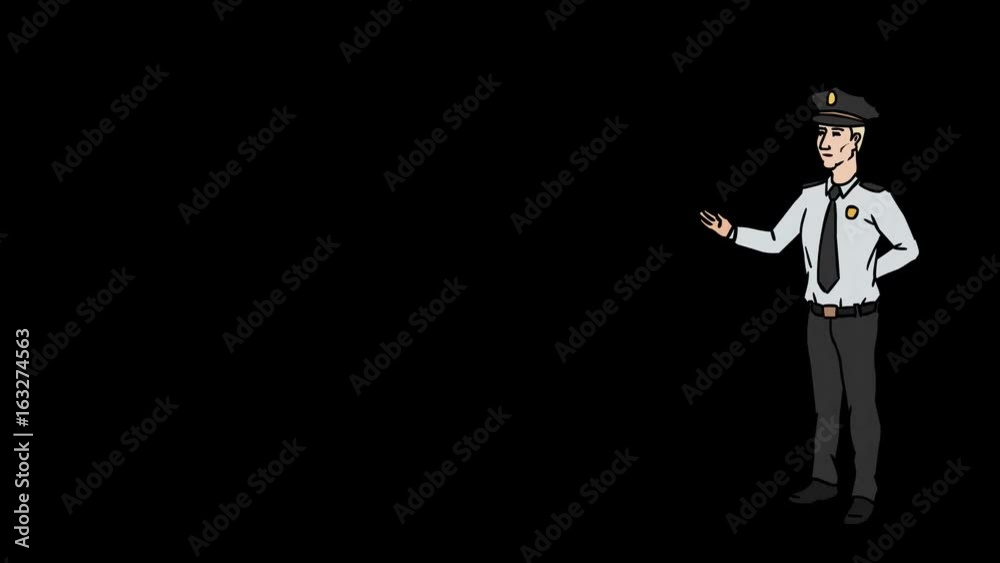 Animated Character Guard or Watchman stands in full growth and says, curve contour, with Alpha Channel Animated Character Guard or Watchman stands in full growth and says, curve contour, with Alpha Channel