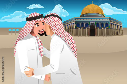 Two Muslim Men Embracing Each Other