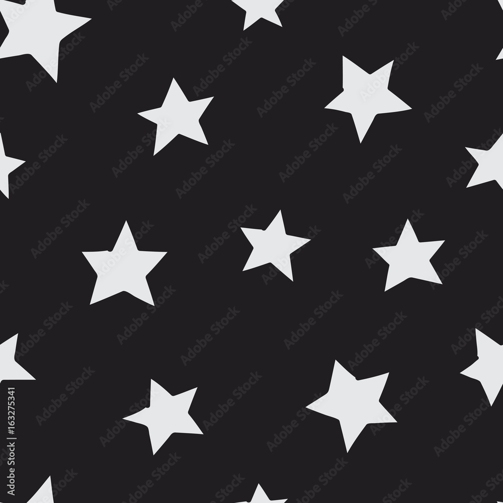 White stars seamless pattern on black background. Texture for print, textile, t-shirt, fabric, wallpaper, card , poster, home decor, packaging, and wrapping paper. White stars seamless pattern on black background. Texture for print, textile, t-shirt, fabric, wallpaper, card , poster, home decor, packaging, and wrapping paper.