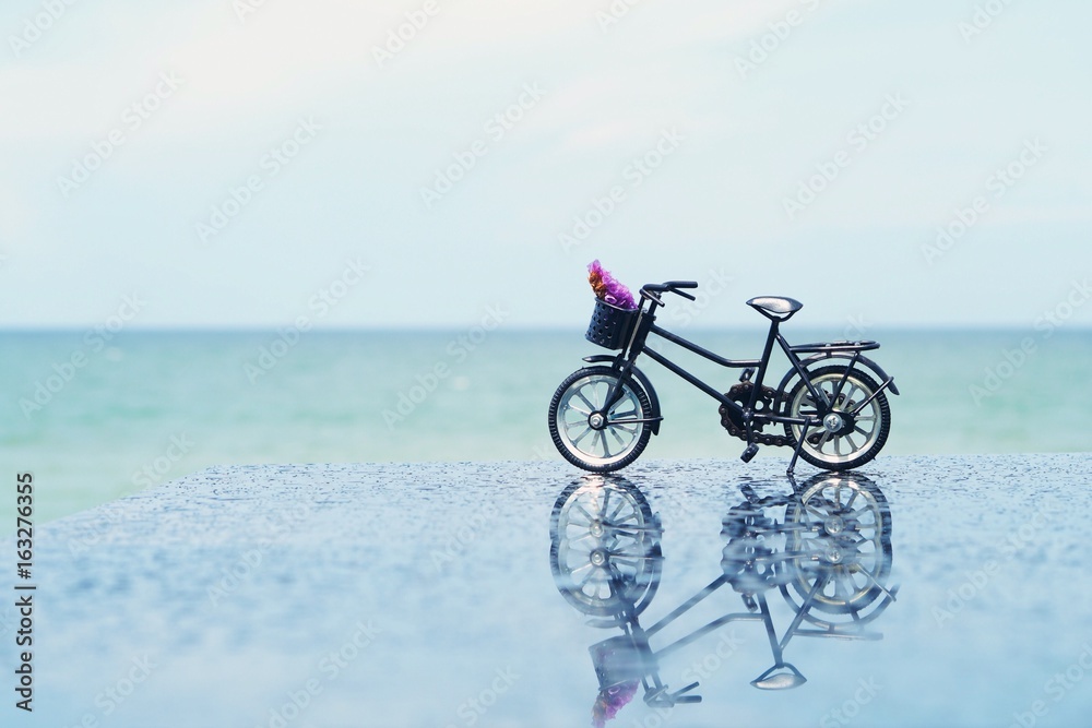 Miniature bicycle on the beach background 