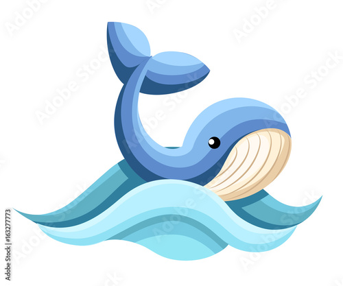 Cartoon whale vector card Cute happy ocean whale. Lovely childish card. Smiling whale. Web site page and mobile app design vector element.