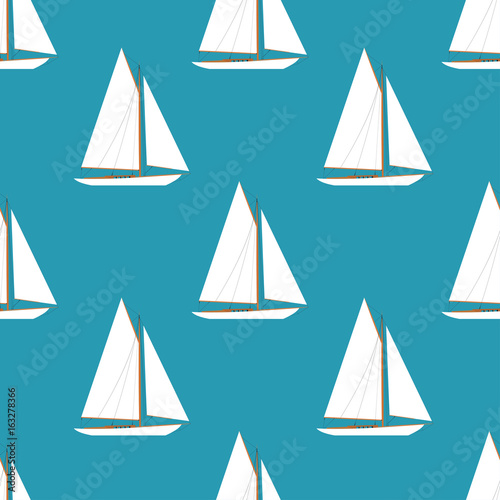 Sailboats in the open sea. Sailboat seamless pattern. Vector illustration in flat style