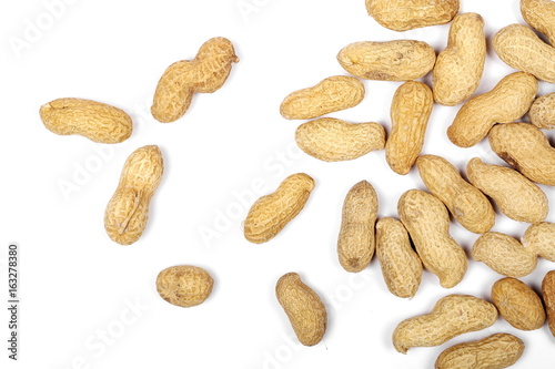 Peanuts with shells isolated on white background, with top view