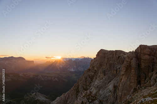 Sunset over dolomite mountain peaks, Italy