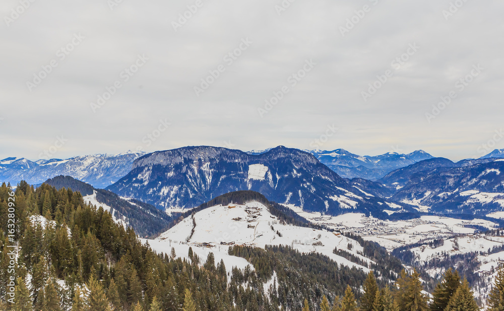 Mountains with snow in winter.  Ski resort of Soll, Tyrol, Austria