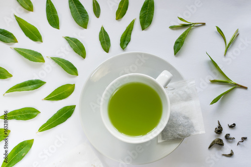 Green Tea and Fresh Tea Leaves