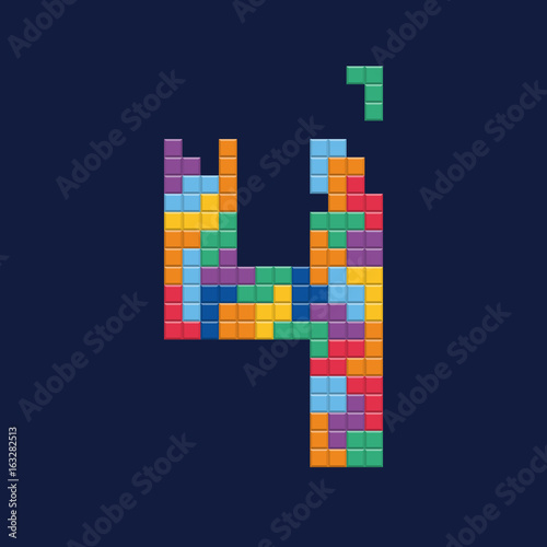 Logo number "4", video game pixel style. Editable vector design. 