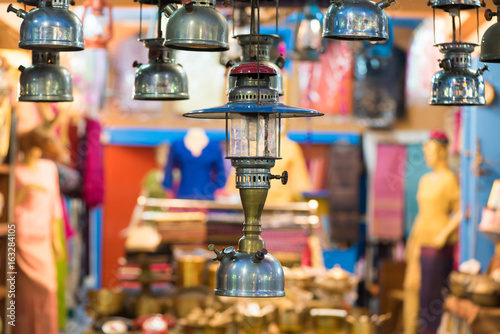 Hanged lamp in Antique store at market of Thailand.
