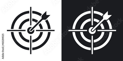 Vector target with dart icon. Two-tone version on black and white background