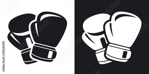 Vector boxing gloves icon. Two-tone version on black and white background photo