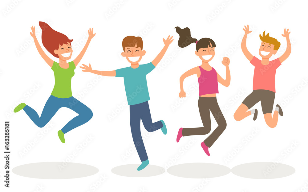 Isolated young people jumping. Happiness and youth concept. Vector illustration.