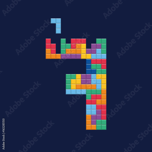 Logo number "7", video game pixel style. Editable vector design. 