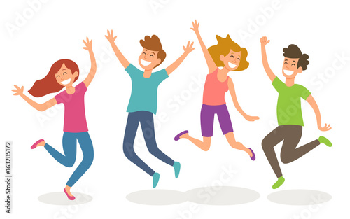 Isolated young people jumping. Happiness and youth concept. Vector illustration.