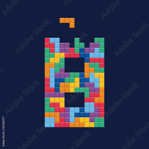 Logo number "8", video game pixel style. Editable vector design. 