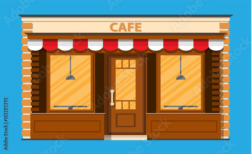 Cafe shop exterior. Street restraunt building.