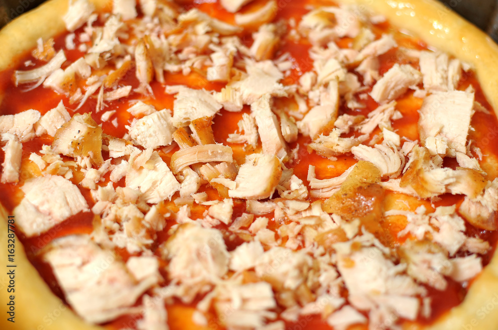 Homemade pizza, process of cooking close up Homemade pizza, process of cooking close up