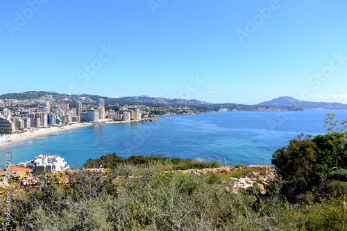 Fototapeta Naklejka Na Ścianę i Meble -  Beautiful view on spanish coast line and blue sea water of mediterranean sea from Calpe Rock Peñon de Ifach, Spain