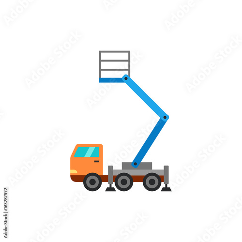 Truck with bucket crane vector icon