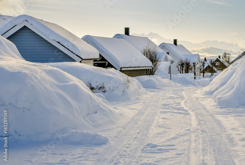 Romantic winter in polar town Tromso ( Tromsø ), Kvaløya, Norway