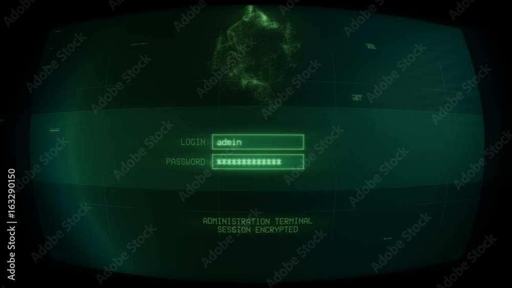 Hacking process on old style screen, hackers stealing data, identity theft. Retrofuturistic hacking on CRT monitor