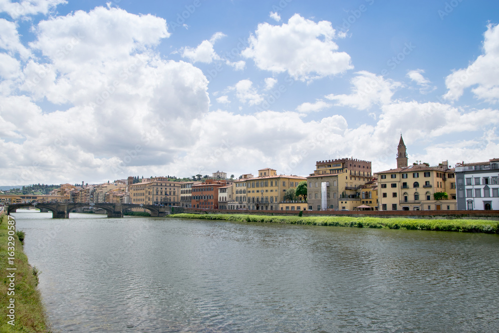 Panoramic view to the Arno river in Florence, Italy