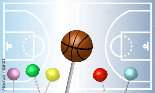 Vector illustration of colorful lollipops. Basketball lollipop.