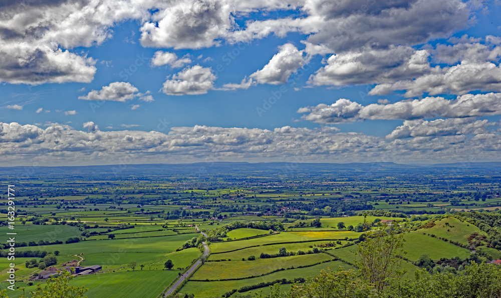 View of the Vale of York from Sutton Bank in the Hambleton Hills near Thirsk, North Yorkshire, England