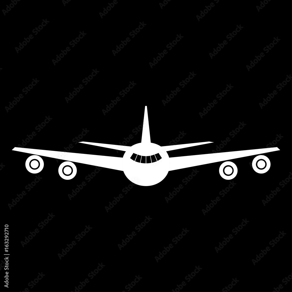 Airplane the white color icon . Airplane the white color icon .