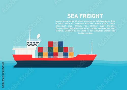Transport cargo sea ship with containers. Sea transportation logistic, sea freight. Space for text