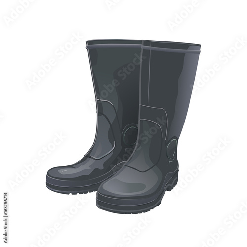 Rubber boots black. Isolated on white background.
