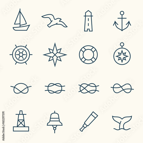 Stampa su tela Nautical line icon set