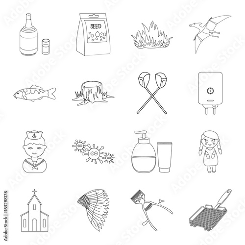 Knife, cooking, beauty and other web icon in outline style.Plumbing, profession, alcohol icons in set collection. photo