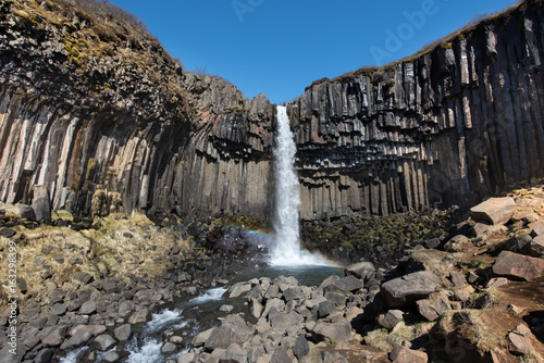 Svartifoss in Iceland with rainbow
