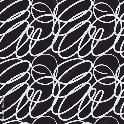 Seamless vector scribble pattern with messy irregular curly lines and spirals. Doodles with scrawls background for print, textile, fabric, wallpaper, card, poster, home decor, packaging, and wrapping  © souloff