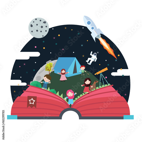 pop up book children illustration space astronout sky spaceship