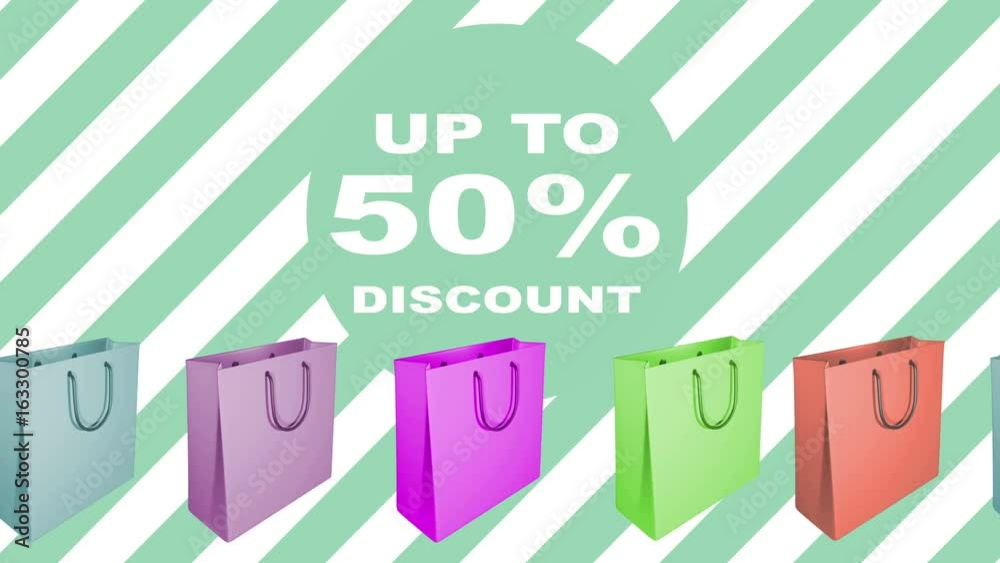 50 percent sale sign with animated shopping bags 50 percent sale sign with animated shopping bags