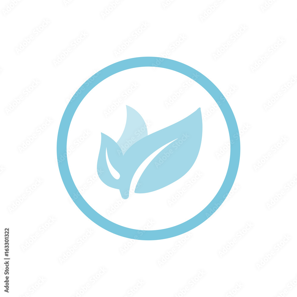 Three leaves organic symbol blue round vector icon