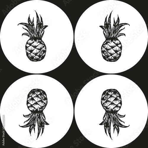 Vector summer seamless pattern with pineapples and geometric elements. Natural repeated texture.