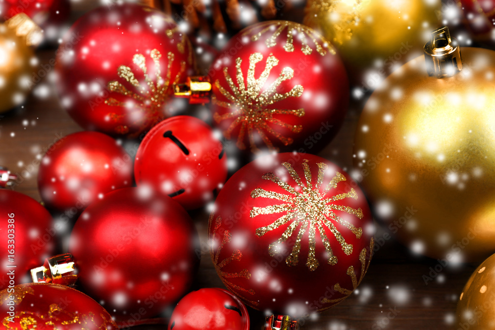 Colourful Christmas decorations, close up