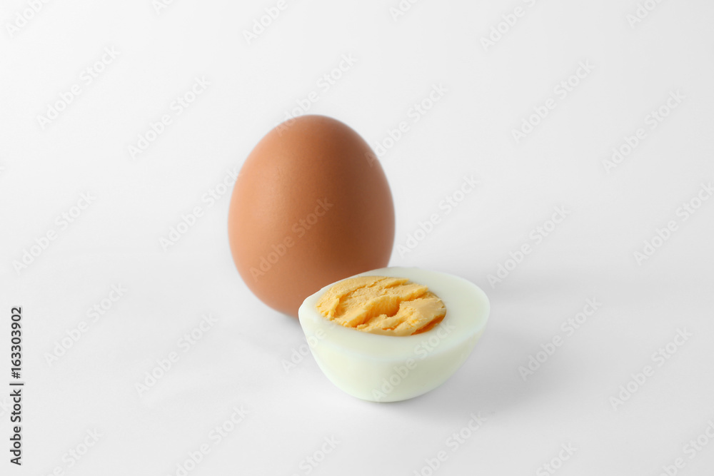 Hard boiled eggs on white background. Nutrition concept Hard boiled eggs on white background. Nutrition concept