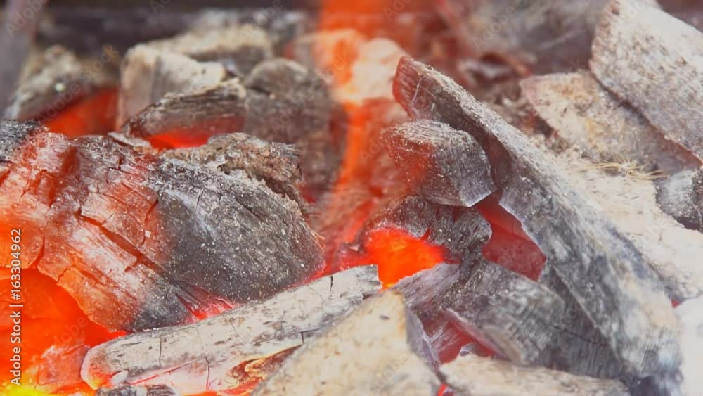 Empty Hot Charcoal Barbecue Grill With Bright Flame Empty Hot Charcoal Barbecue Grill With Bright Flame