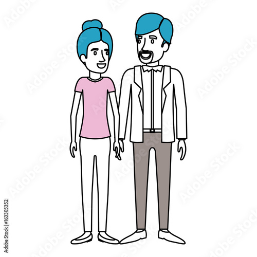 Wallpaper Mural silhouette color sections of man and woman standing and her with hair collected and him in casual clothes and beard van dyke vector illustration Torontodigital.ca