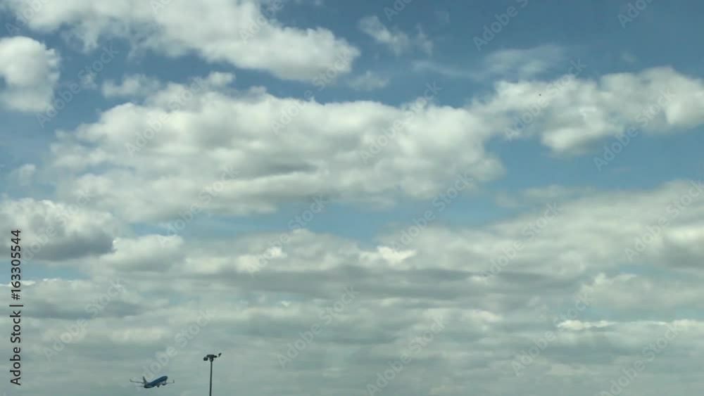 Airfield view. Plane taking off. Dolly shot Airfield view. Plane taking off. Dolly shot
