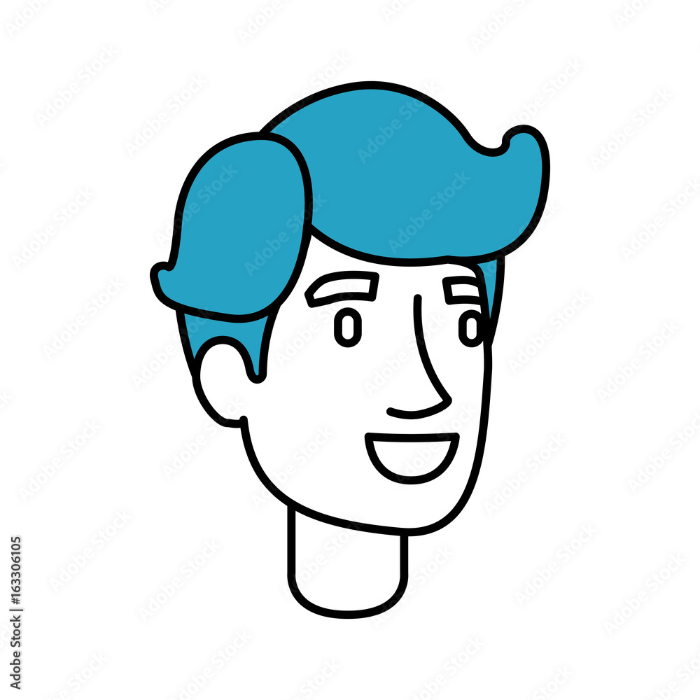 silhouette color sections of man face with side fringe blue hair vector illustration