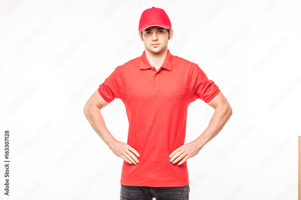 Deliveryman  in studio looking at camera