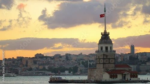 sunset top maidens tower at the istanbul evening