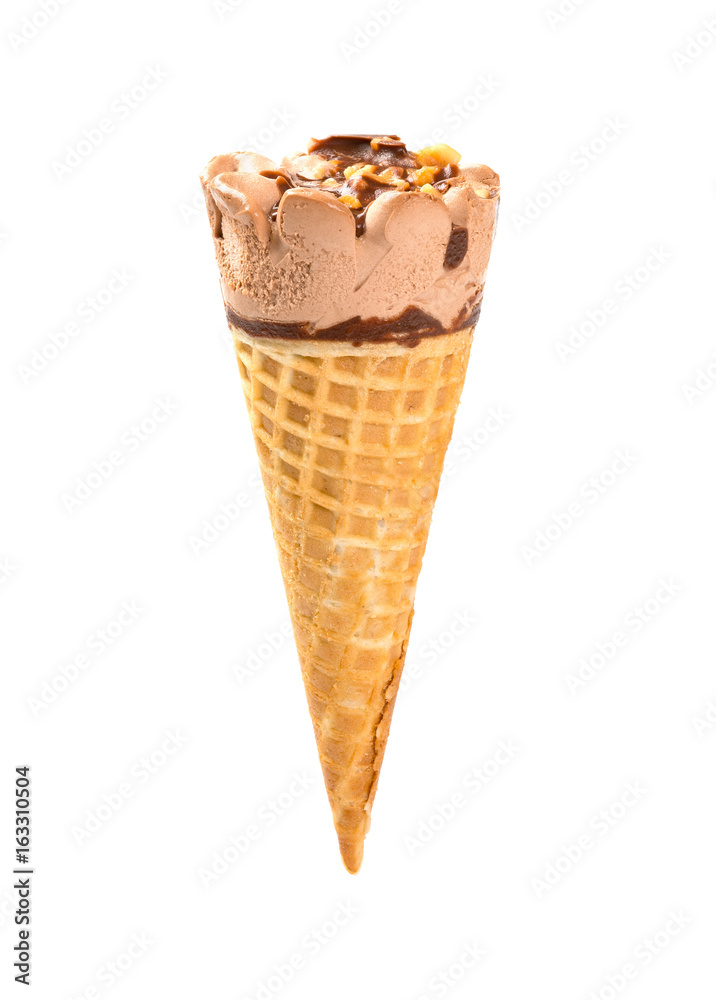 chocolate flavor ice cream cone on a white background chocolate flavor ice cream cone on a white background