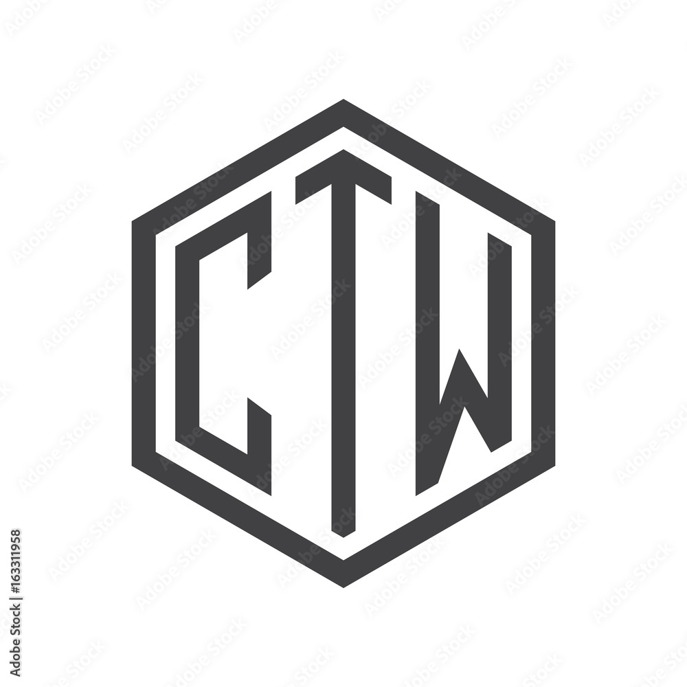 three-letter initials hexagon logo black
