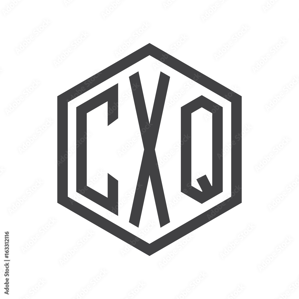three-letter initials hexagon logo black