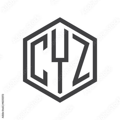 three-letter initials hexagon logo black